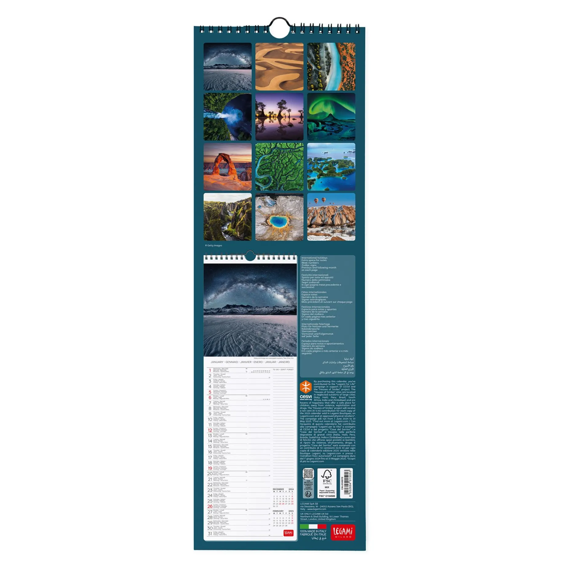 Calendrier Mural 2025 - 16 x 49 cm