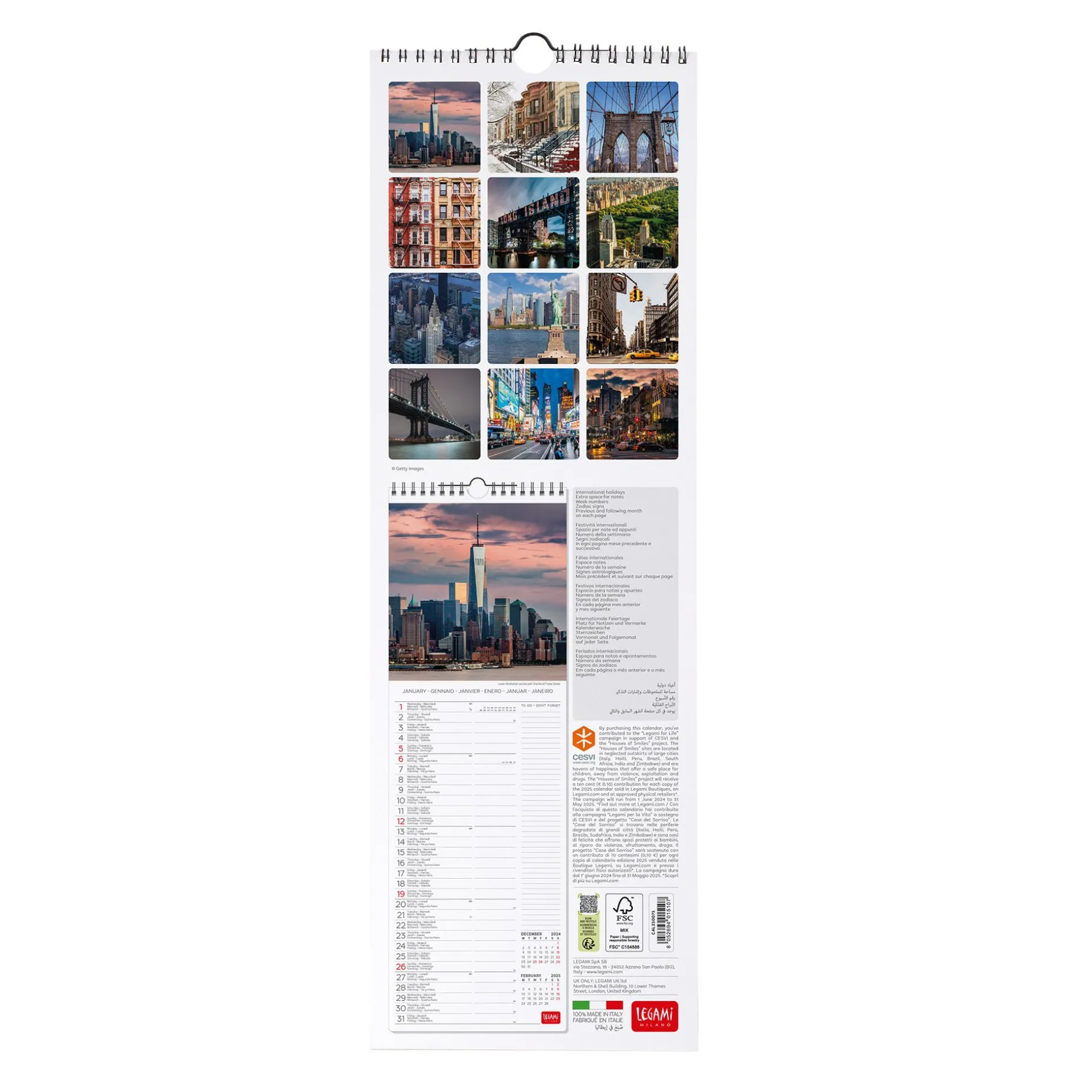 Calendrier Mural 2025 - 16 x 49 cm