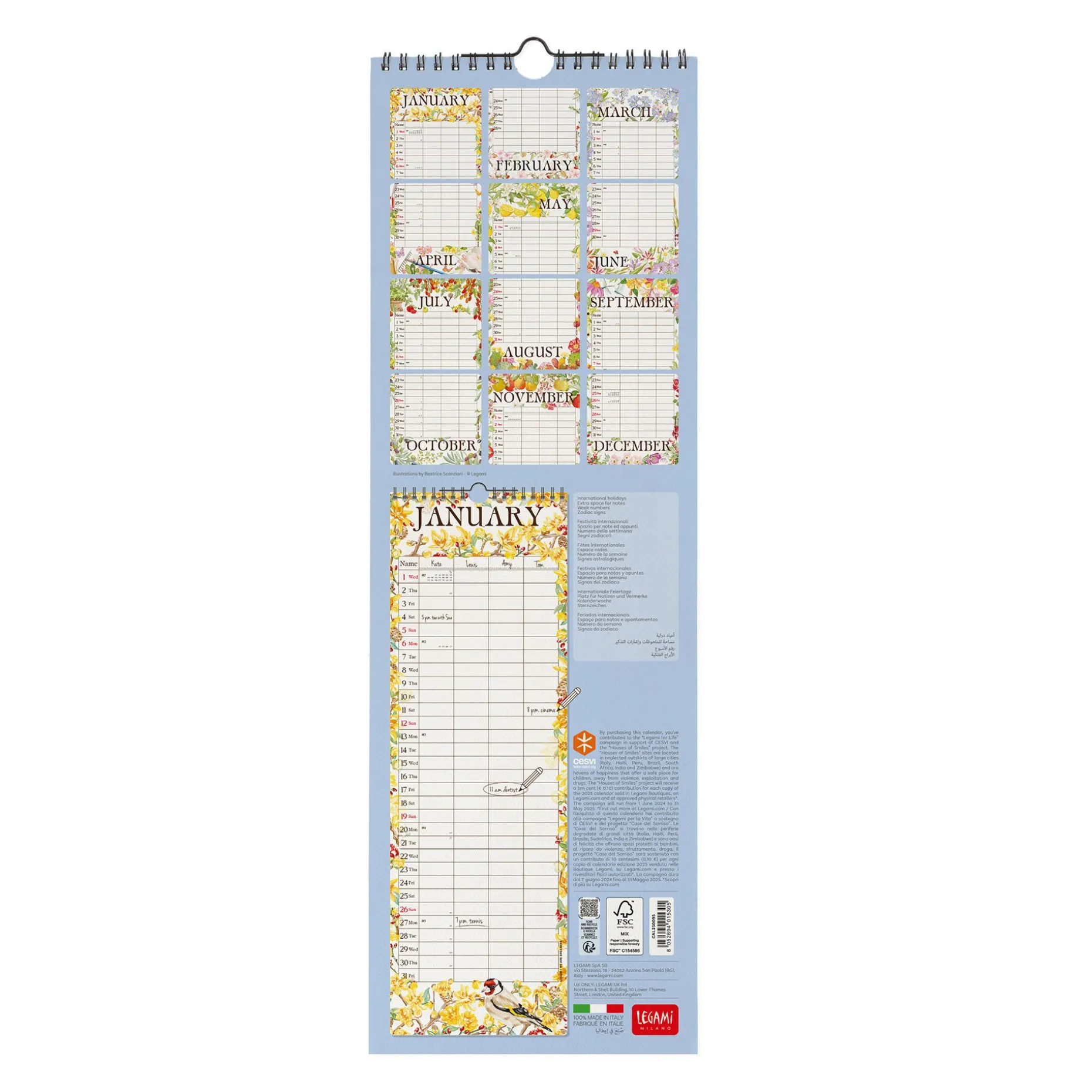 Calendrier Mural 2025 - 16 x 49 cm