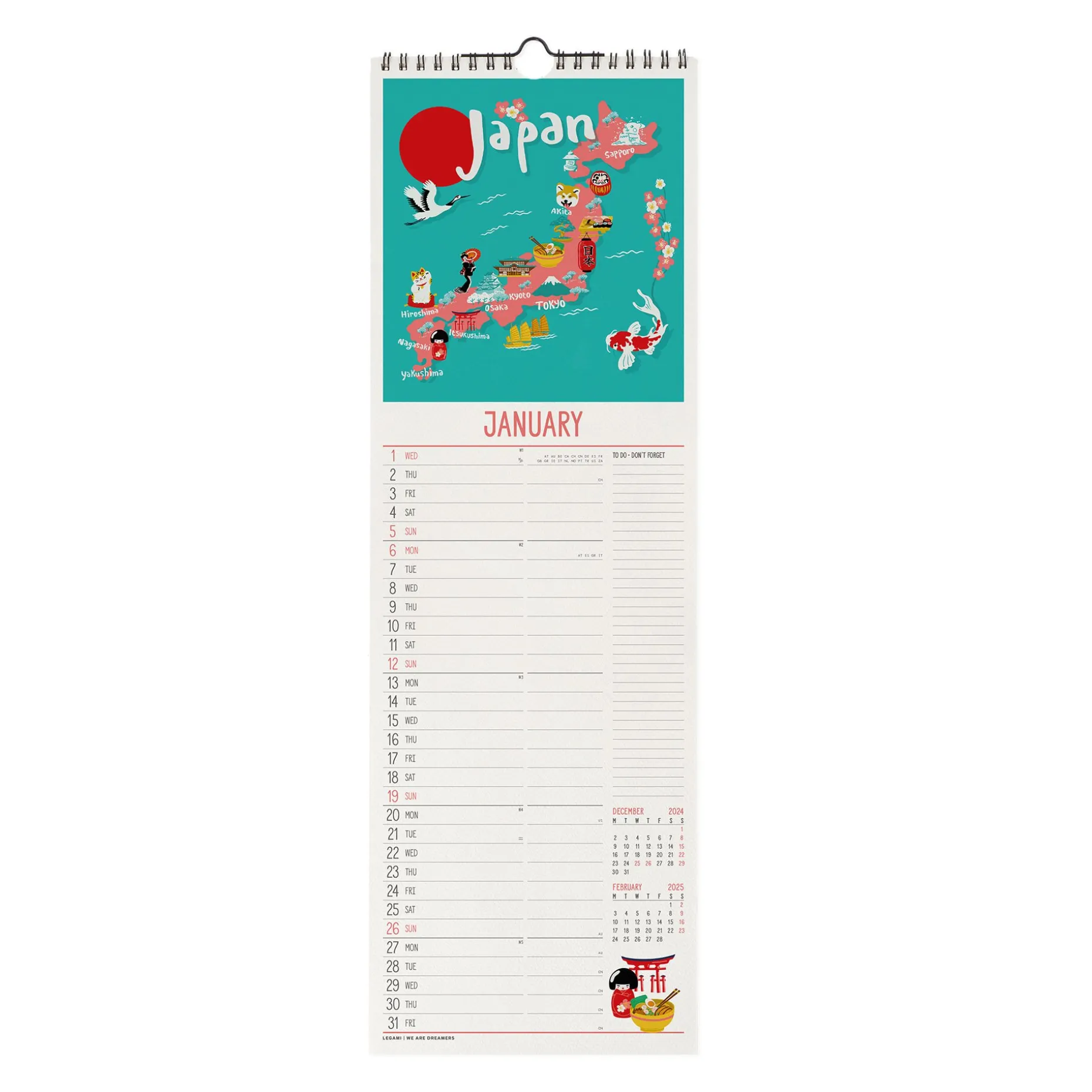 Calendrier Mural 2025 - 16 x 49 cm