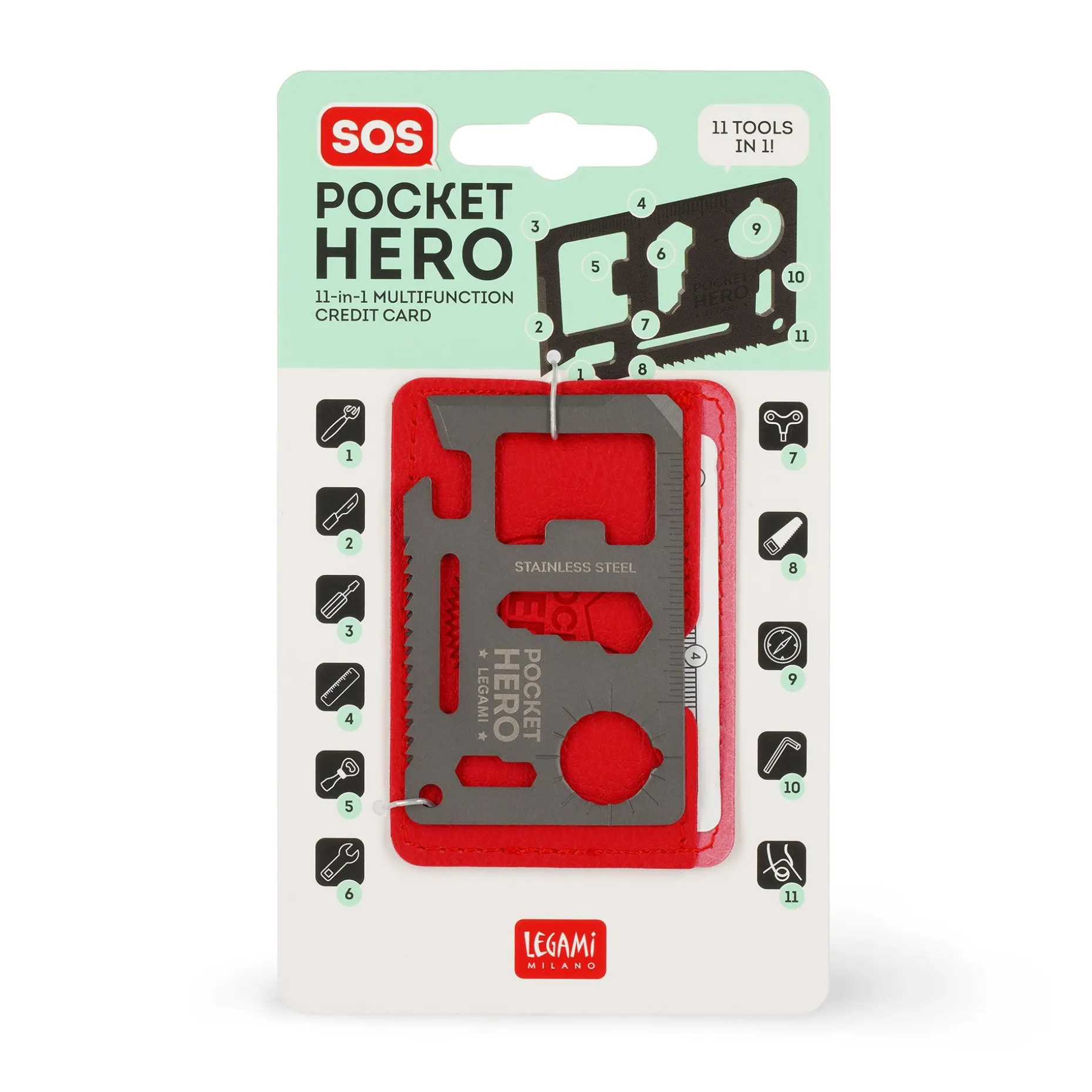 Carte multifonction en acier 11 en 1 - SOS Pocket Hero