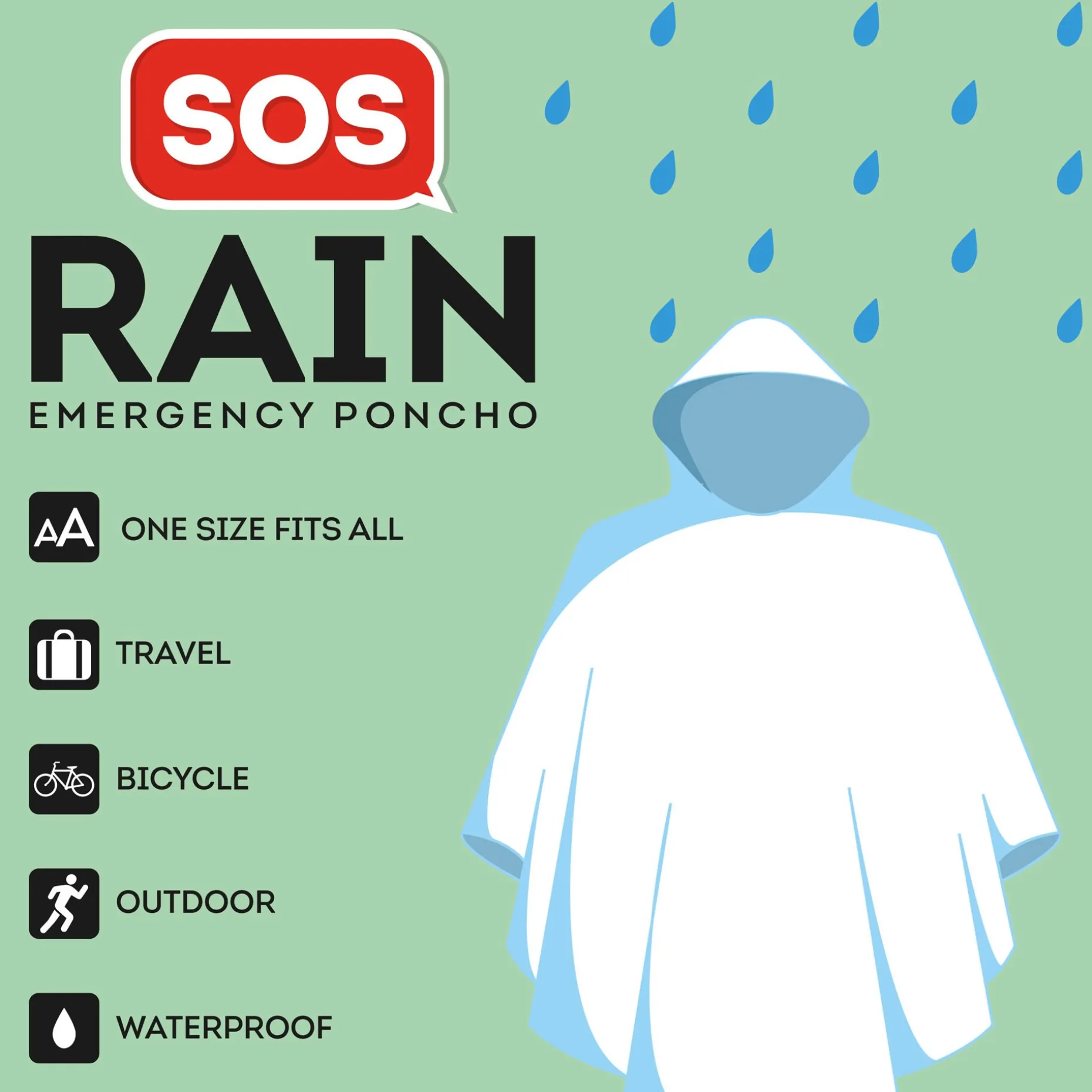 Poncho de Pluie Imperméable Jetable - SOS Rain
