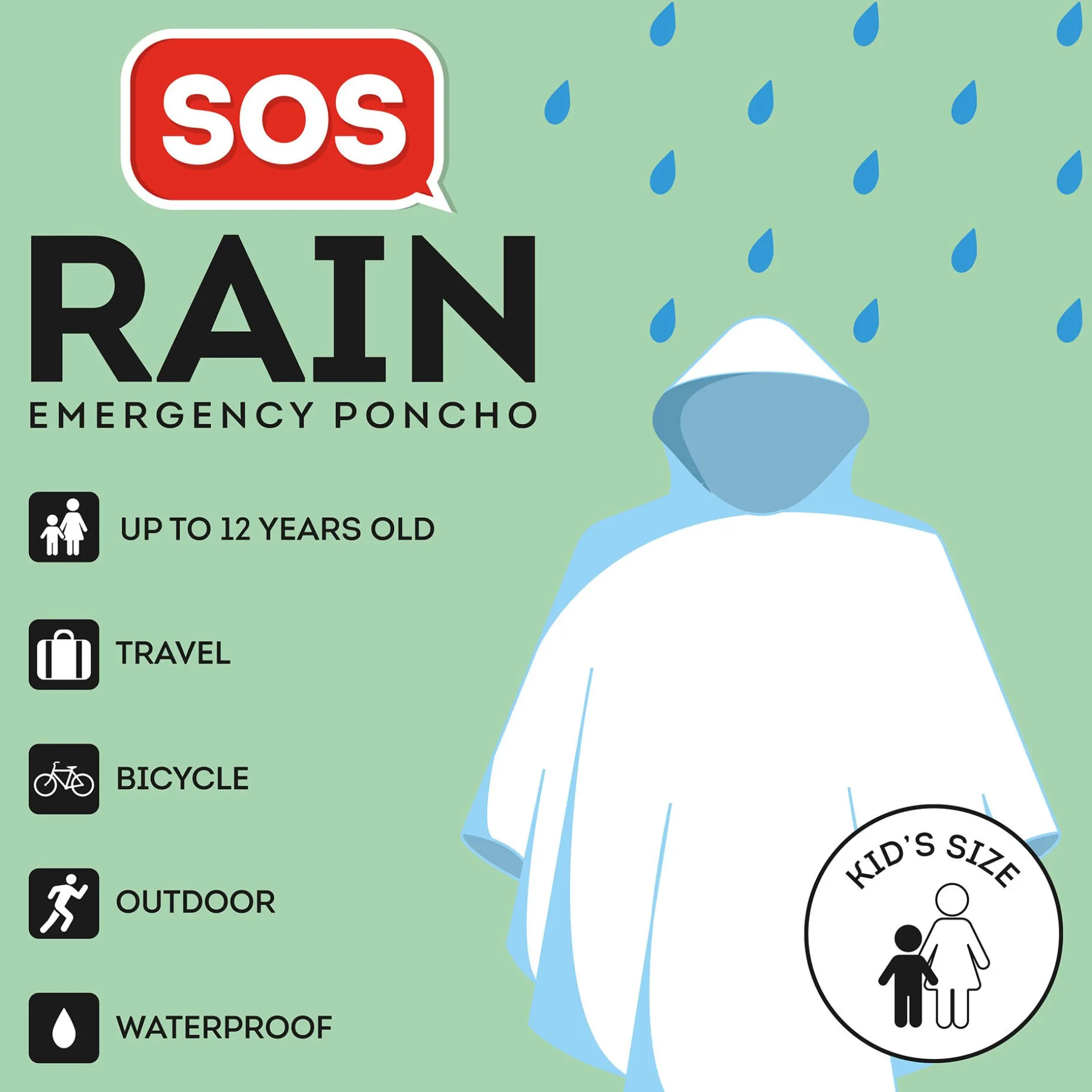 Poncho Imperméable pour Enfant - SOS Rain-Kid's size