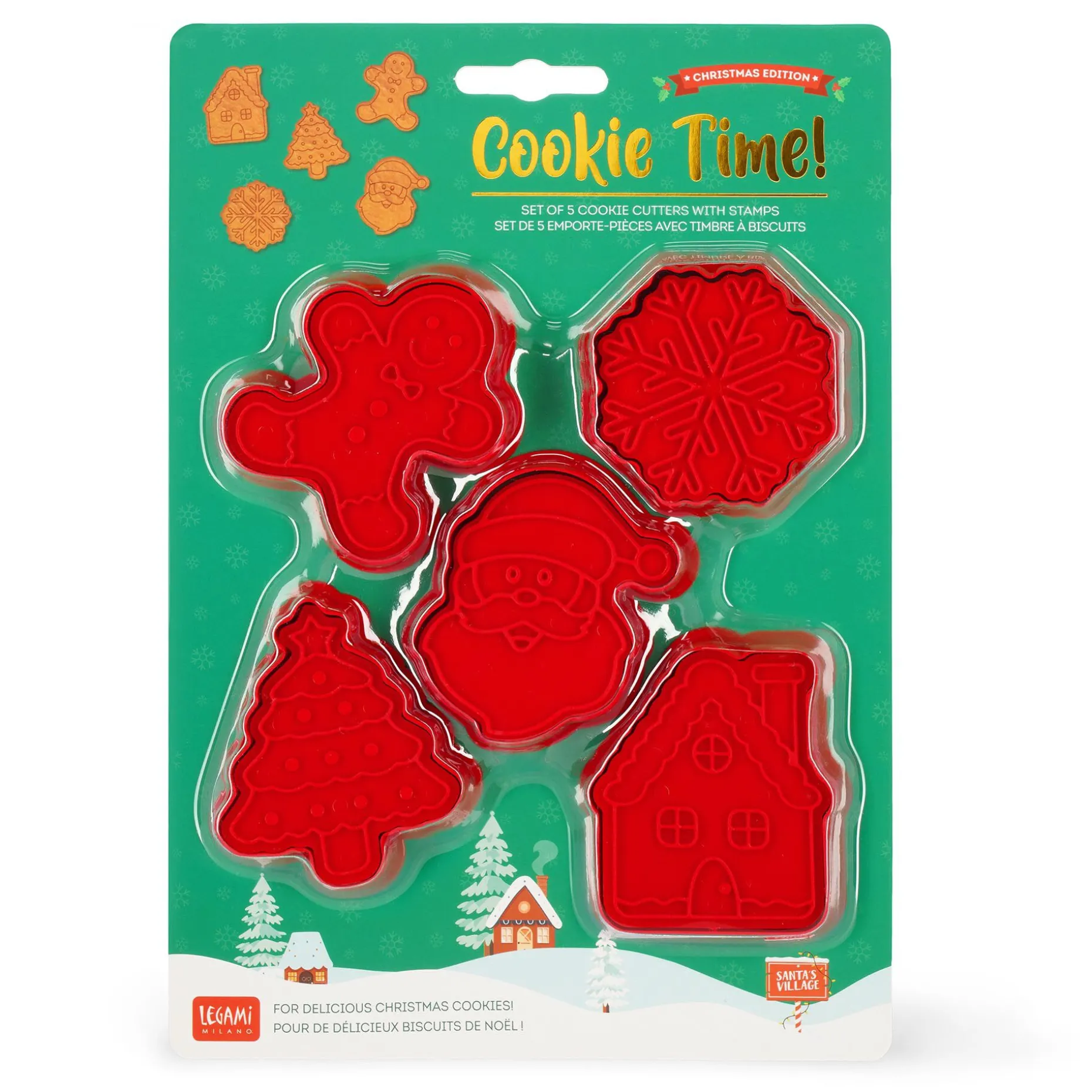 Set de 5 Emporte-pièces avec Tampon à Biscuits - Cookie Time!