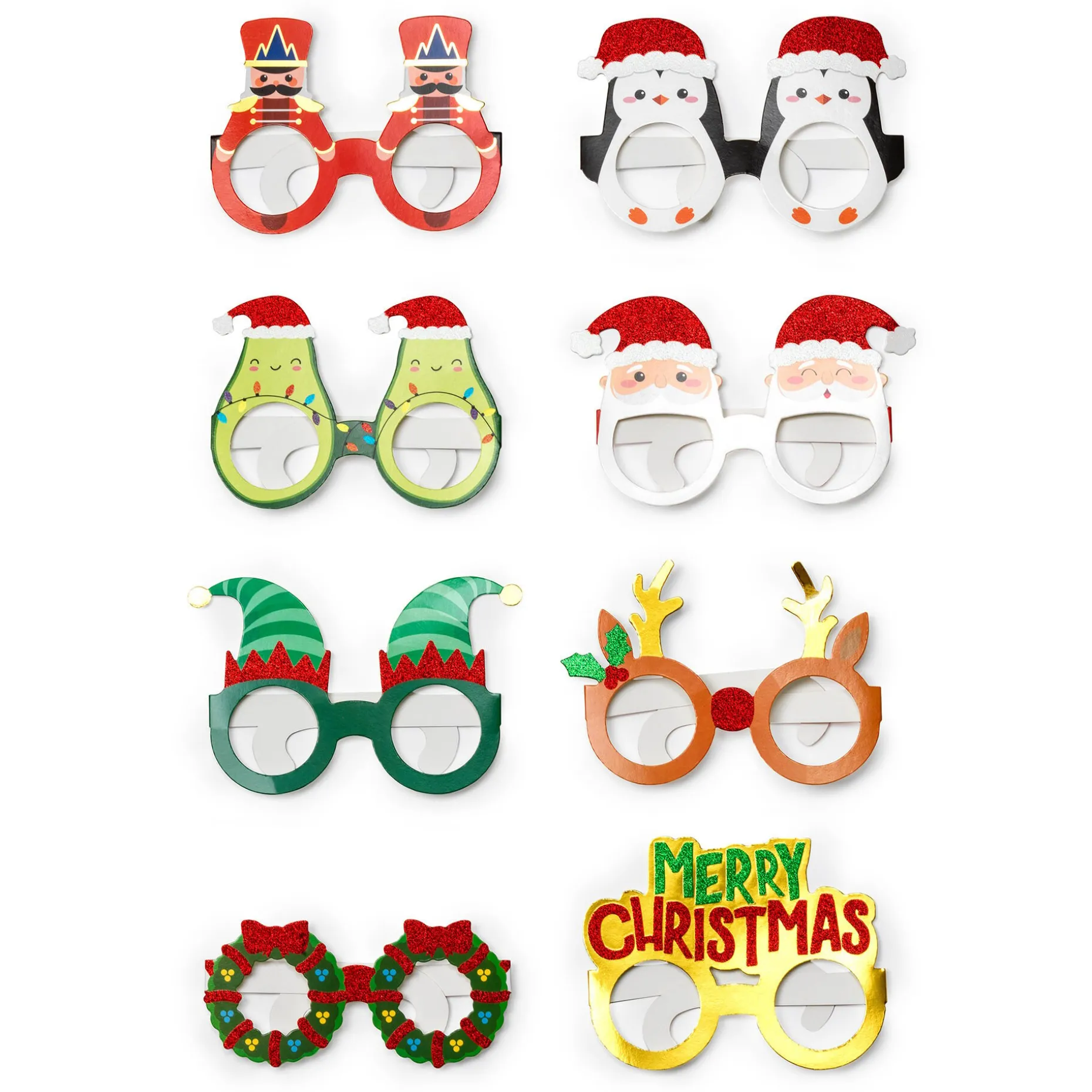 Set de 8 Paires de Lunettes de Noël en Papier