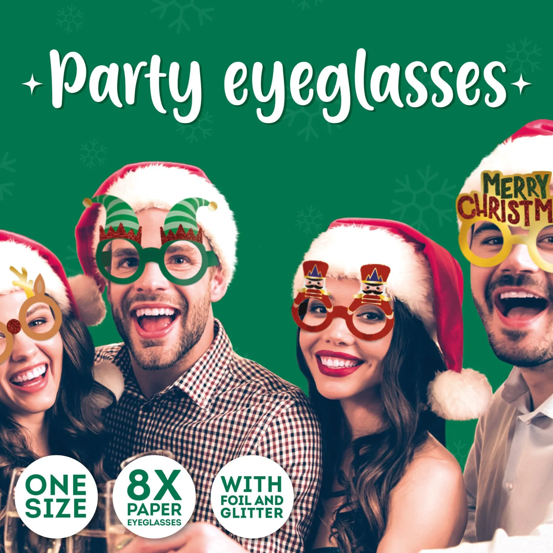 Set de 8 Paires de Lunettes de Noël en Papier