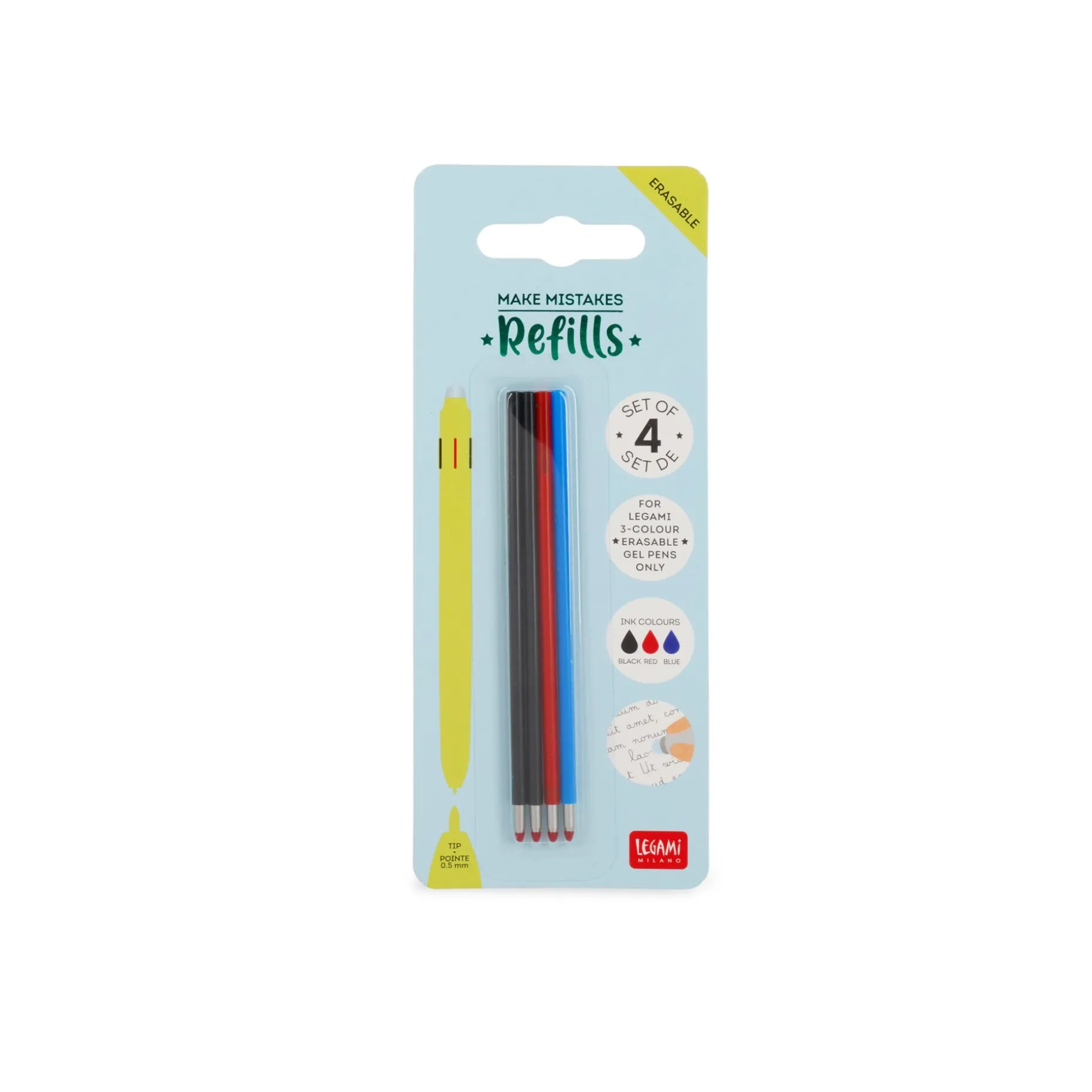 Set de 4 Recharges pour Stylo à Encre Gel Effaçable 3 Couleurs