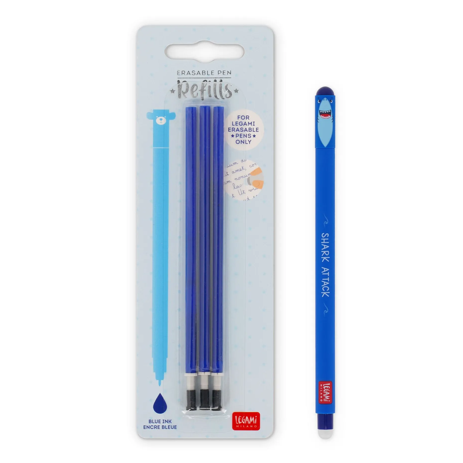 Set Stylo effaçable Shark et recharge bleue